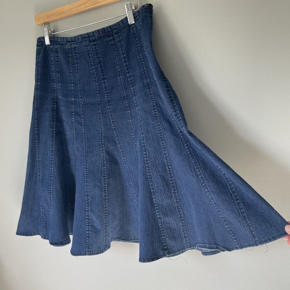 Larry Levine Stretch Vtg. Denim Pleated Trumpet Midi Skirt Cottagecore Size 10 - Picture 3 of 10